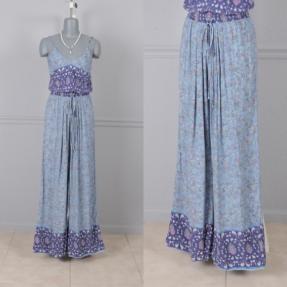 Jaase Pants - Blue Jaase Spaghetti Strap Wide Leg Pants Jumpsuit